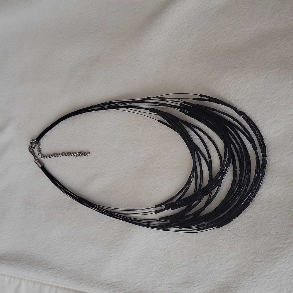 Black bead layered necklace